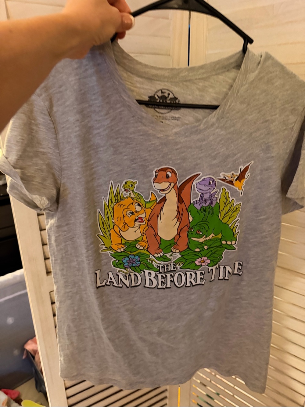 The Land Before Time Graphic Tee - Grey with Colorful Dinosaurs vintage